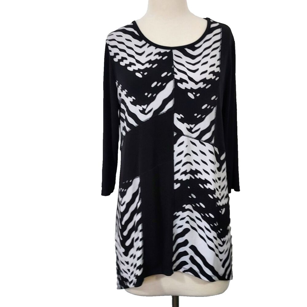 Travelers Collection by Chico's Tunic Top Size 1 Womens M Stretch Black White